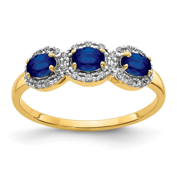 Rings Goldia Solid 14k Yellow Gold Simulated Sapphire and CZ 3stone Ring