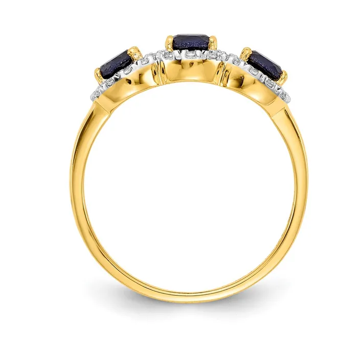 Rings Goldia Solid 14k Yellow Gold Simulated Sapphire and CZ 3stone Ring