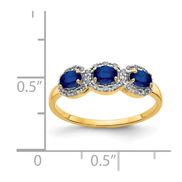 Rings Goldia Solid 14k Yellow Gold Simulated Sapphire and CZ 3stone Ring