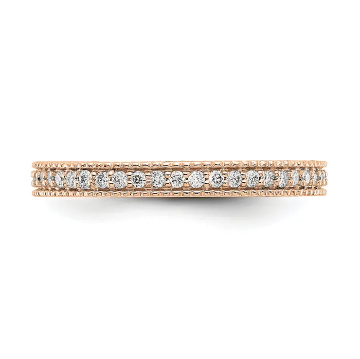 Rings Goldia Solid Real 14k Rose Gold Polished 13CT Milgrain Edge CZ Eternity Wedding Band Ring