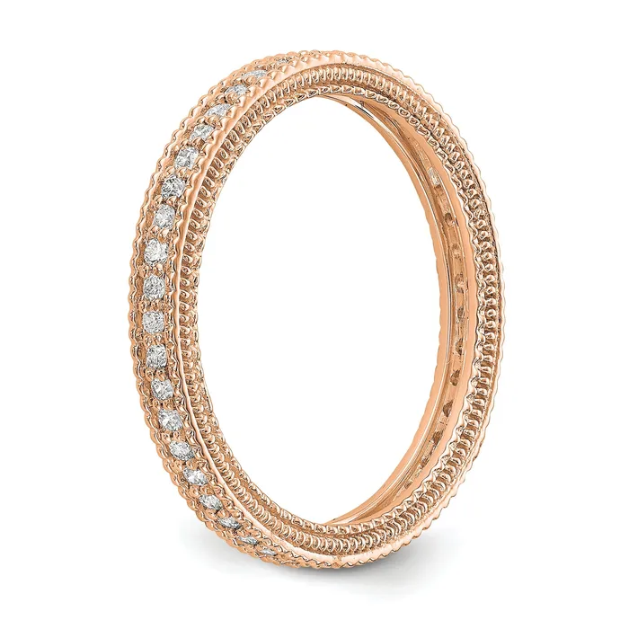 Rings Goldia Solid Real 14k Rose Gold Polished 13CT Milgrain Edge CZ Eternity Wedding Band Ring