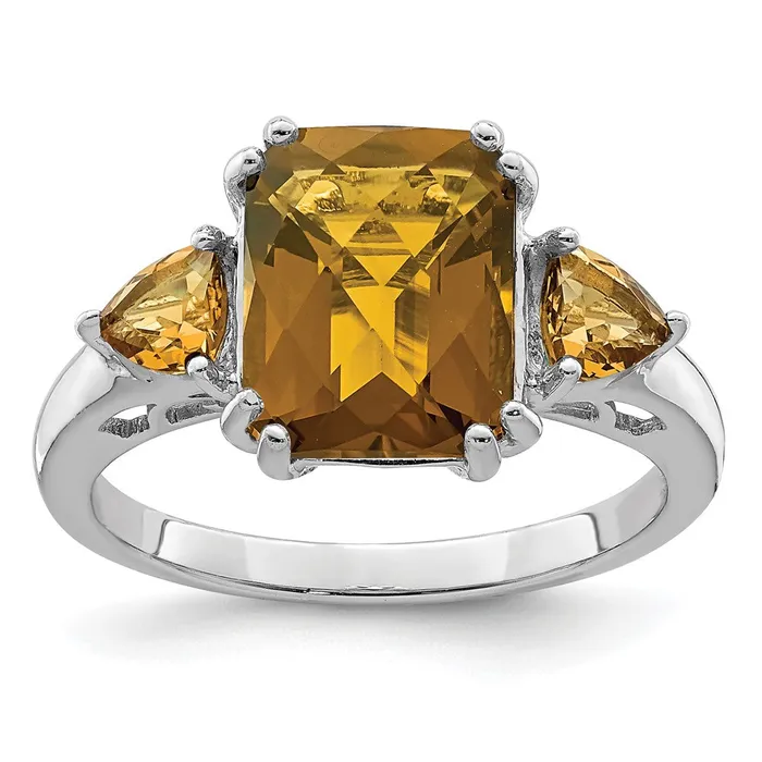 Rings Goldia Sterling Silver Rhodium CheckerCut Whiskey Quartz Ring