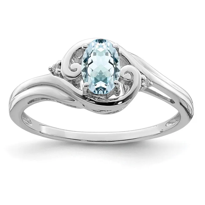 Rings Goldia Sterling Silver Rhodiumplated Diamond u0026 Aquamarine Ring