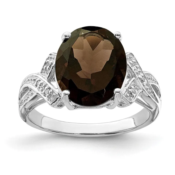 Rings Goldia Sterling Silver Rhodium Smoky Quartz Diamond Ring