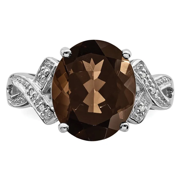 Rings Goldia Sterling Silver Rhodium Smoky Quartz Diamond Ring