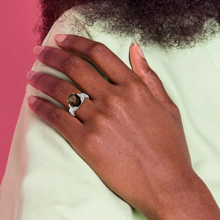 Rings Goldia Sterling Silver Rhodium Smoky Quartz Diamond Ring