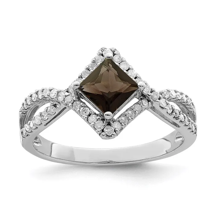 Rings Goldia Sterling Silver Rhodium Smoky Quartz u0026 Diamond Ring