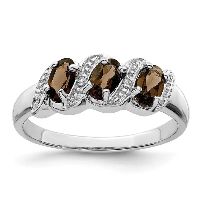 Rings Sterling Silver Rhodium 3 Stone Smoky Quartz u0026 Diamond Ring Goldia Rings Sterling Silver Rhodium 3 Stone Smoky Quartz u0026 Diamond Ring Goldia