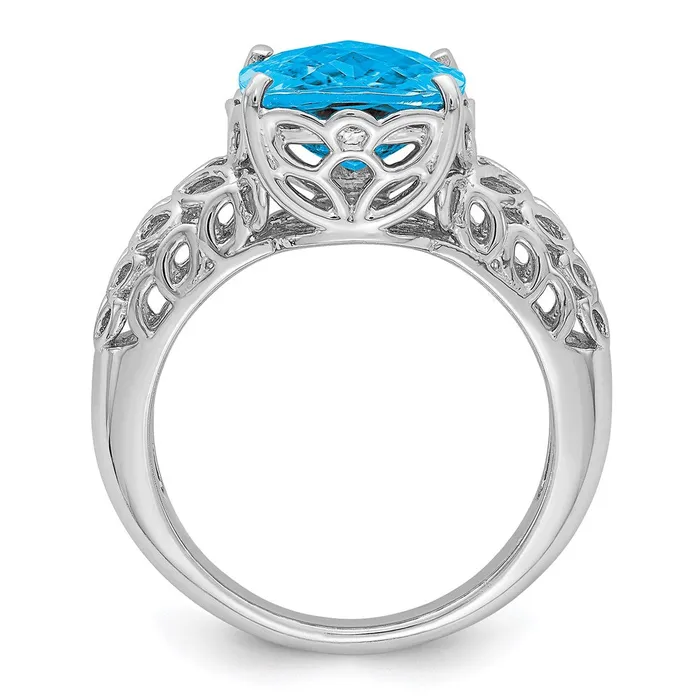 Rings Sterling Silver Rhodium CheckerCut Blue Topaz Ring Goldia