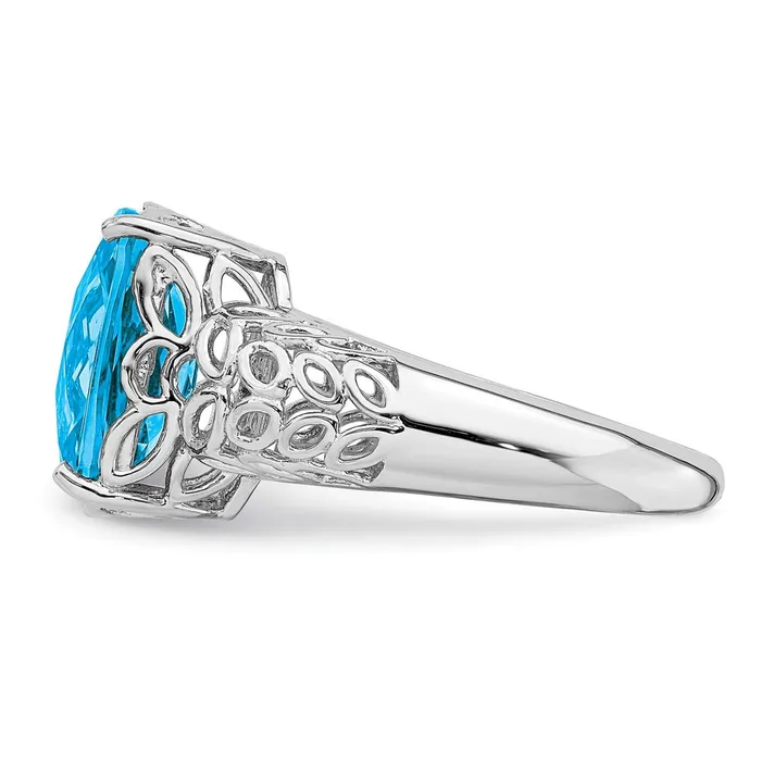 Rings Sterling Silver Rhodium CheckerCut Blue Topaz Ring Goldia