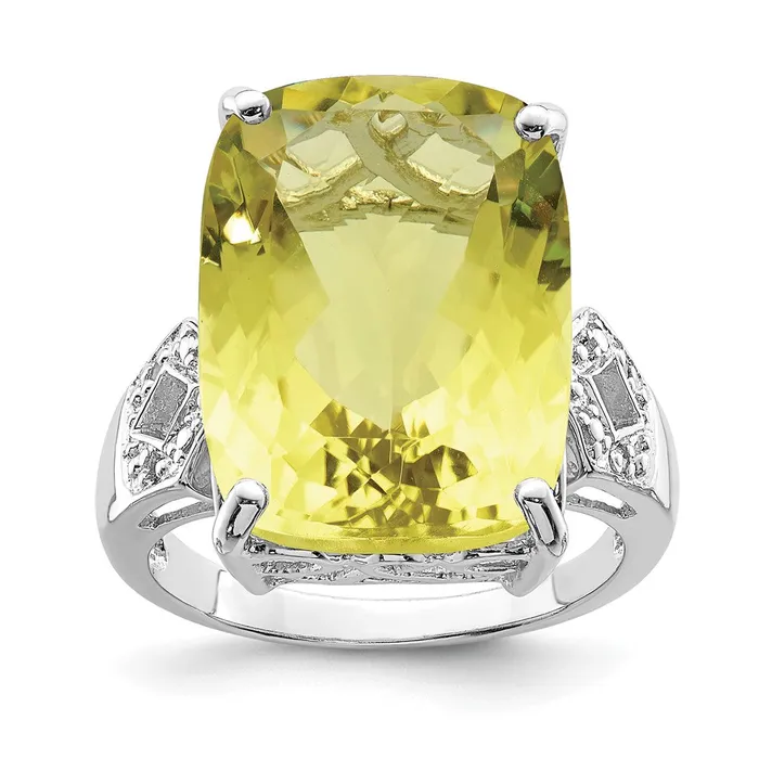 Rings Sterling Silver Rhodium Lemon Quartz u0026 Diamond Ring Goldia