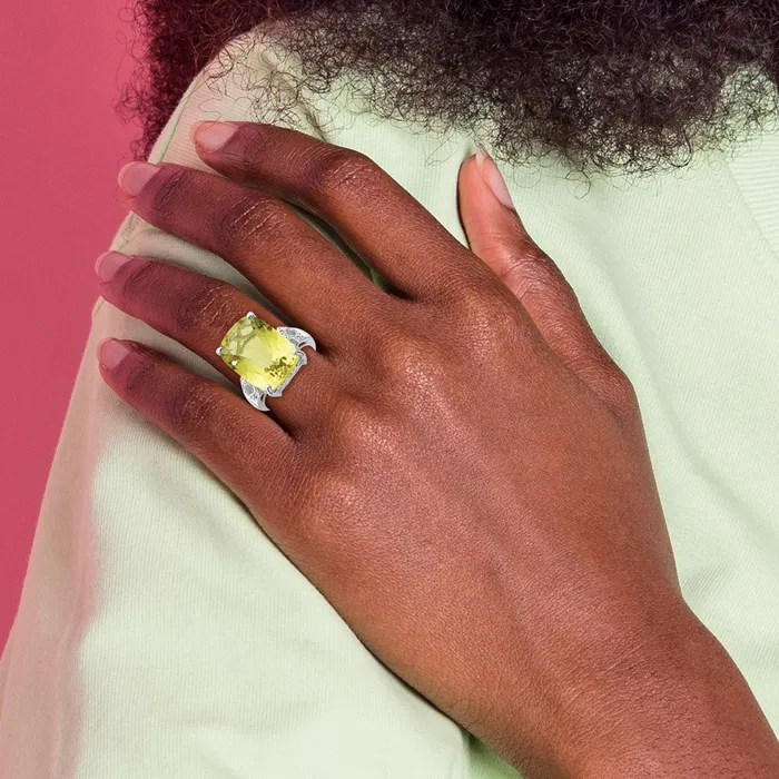 Rings Sterling Silver Rhodium Lemon Quartz u0026 Diamond Ring Goldia