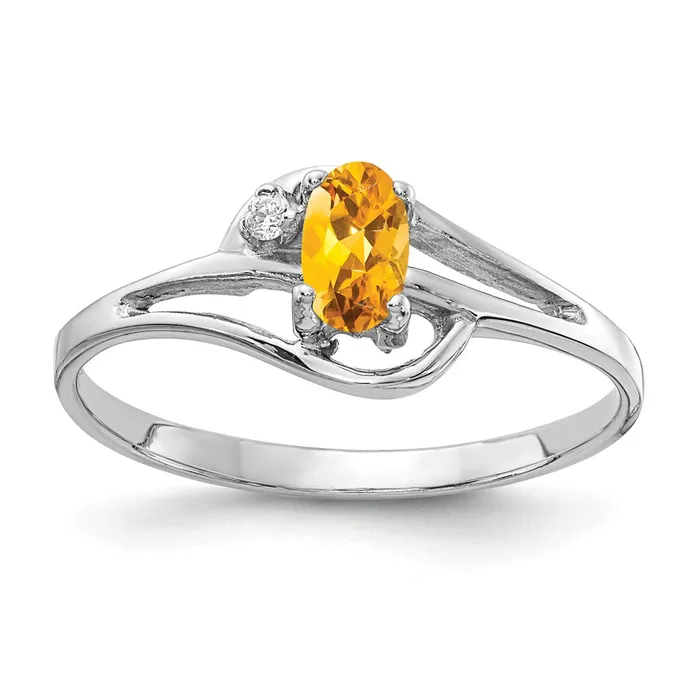 Solid 14k White Gold 5x3mm Oval Simulated Citrine A CZ Ring Goldia Rings