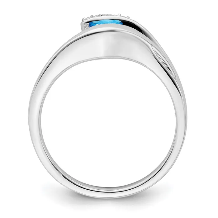Solid 14k White Gold Trillion Simulated Blue Topaz and CZ Ring Goldia Rings