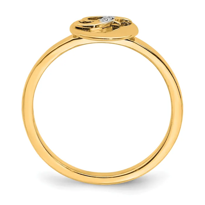 Solid 14k Yellow Gold Simulated CZ Initial F Ring Goldia Rings