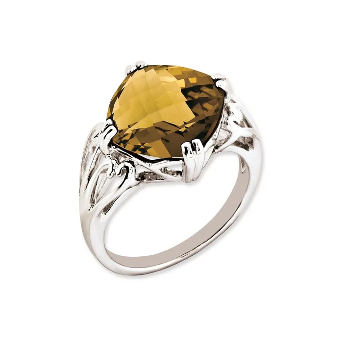 Sterling Silver 14K White Gold Plated CheckerCut Whiskey Quartz Gemstone Birthstone Ring Fine Jewelry Gift for Her Goldia Rings Sterling Silver 14K White Gold Plated CheckerCut Whiskey Quartz Gemstone Birthstone Ring Fine Jewelry Gift for Her Goldia Rings