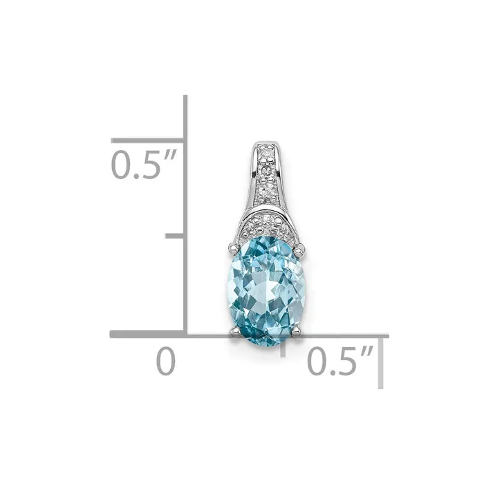 Sterling Silver Rhodium Diamond u0026 Light Swiss Blue Topaz Oval Pendant Goldia Necklaces