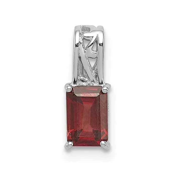 Sterling Silver Rhodium Plated Garnet Rectangle Pendant Goldia Necklaces