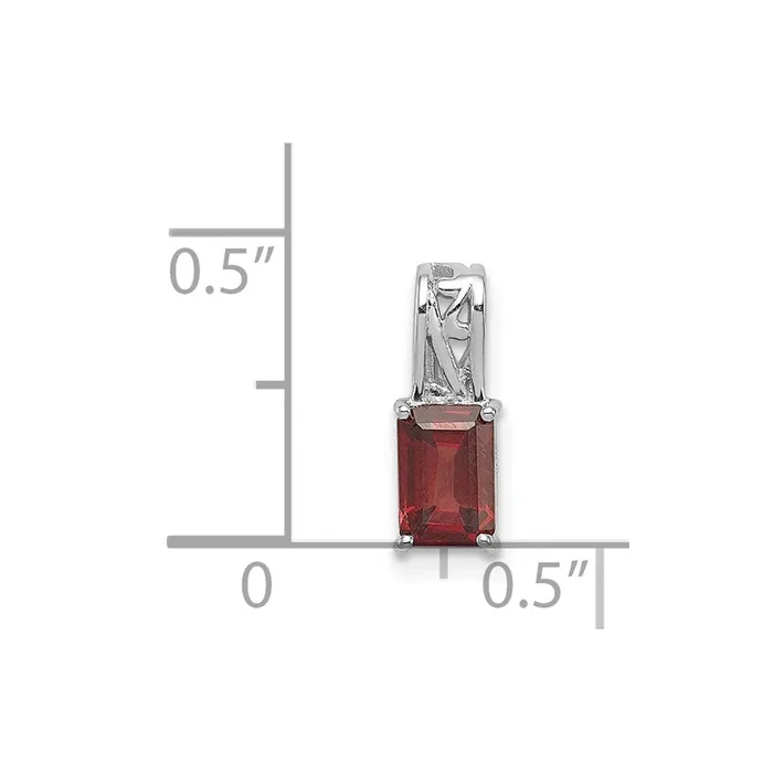 Sterling Silver Rhodium Plated Garnet Rectangle Pendant Goldia Necklaces