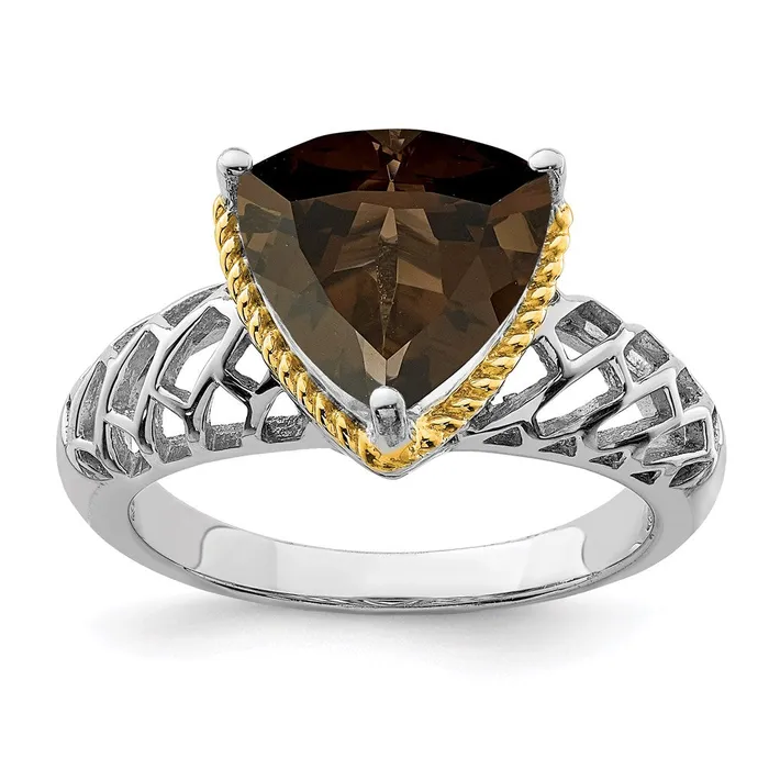 Sterling Silver Rhodium w Flash Goldplate Smoky Quartz Ring Goldia Rings