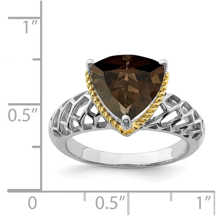 Sterling Silver Rhodium w Flash Goldplate Smoky Quartz Ring Goldia Rings