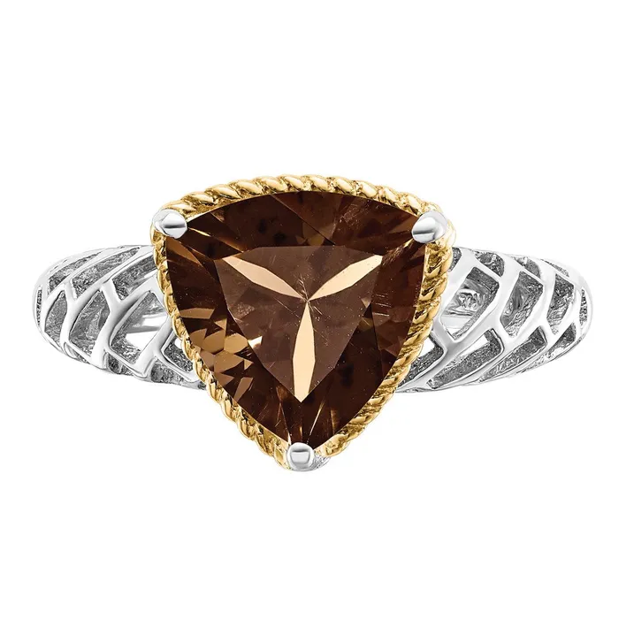 Sterling Silver Rhodium w Flash Goldplate Smoky Quartz Ring Goldia Rings
