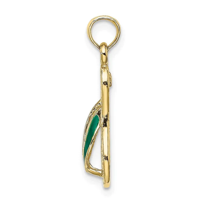 10K 3D W Green Enamel Single FlipFlop Charm TreasureFineJewelers Charm Necklaces