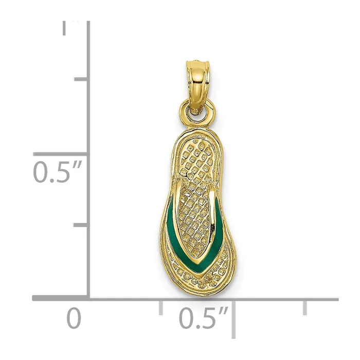 10K 3D W Green Enamel Single FlipFlop Charm TreasureFineJewelers Charm Necklaces