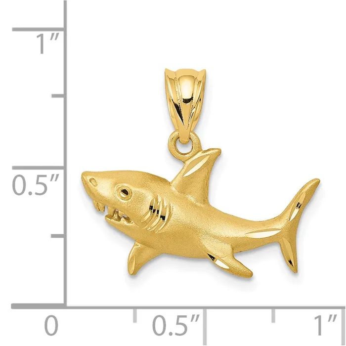 14K Satin DiamondCut Shark Pendant TreasureFineJewelers Necklaces