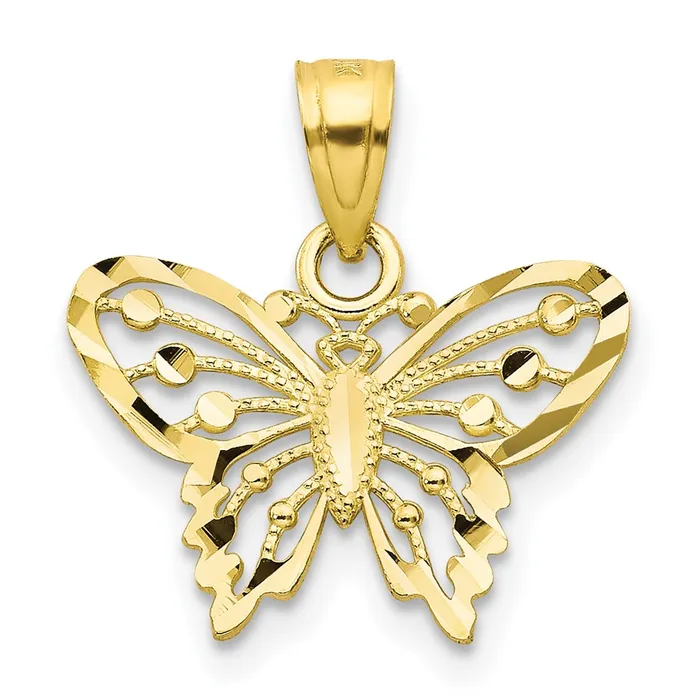 Charm Necklaces TreasureFineJewelers 10k DiamondCut Butterfly Charm