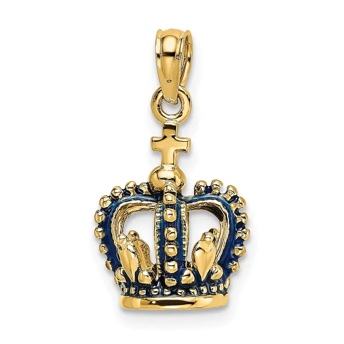 Charm Necklaces TreasureFineJewelers 14K 3D w Blue Enamel Crown Charm