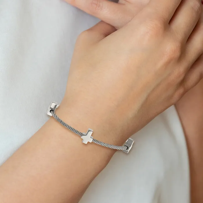 Chisel Stainless Steel Polished Crosses on Twisted Wire 75 inch Bracelet with 75 inch Extension TreasureFineJewelers Bracelets