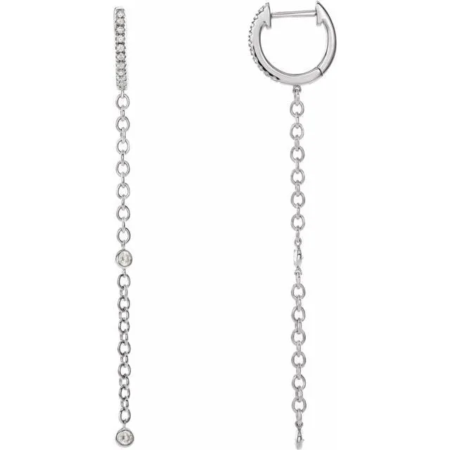Earrings TreasureFineJewelers 14K White 14 CTW Diamond Hinged Hoop Chain Earrings