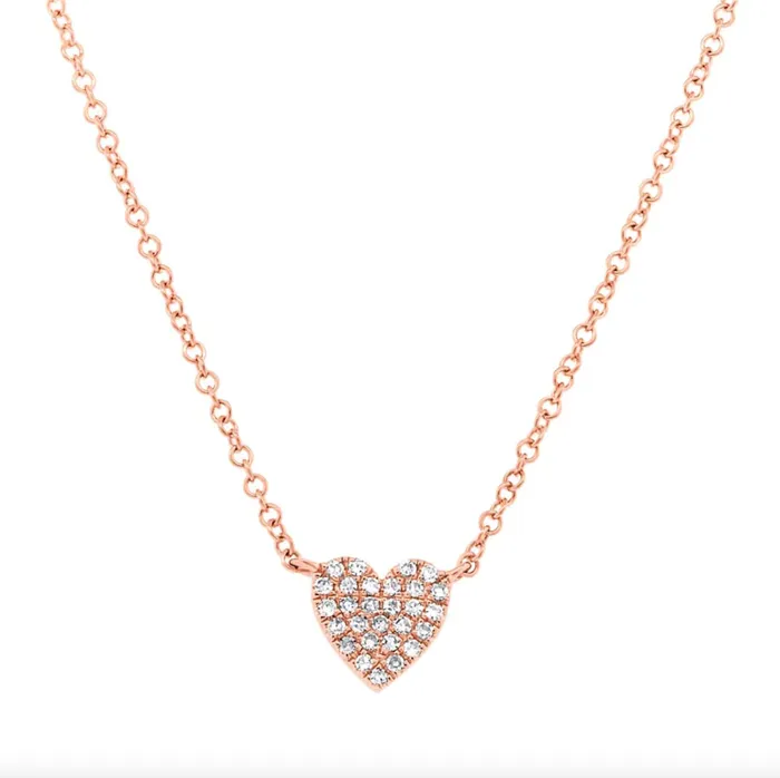 Necklaces Stephanie Gottlieb Mini Pave Heart Rose Gold Necklace Stephanie Gottlieb