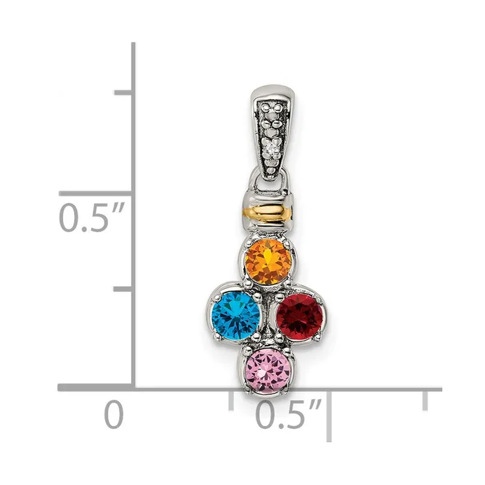 Necklaces Sterling Silver 14k Fourstone and Diamond Mothers Pendant TreasureFineJewelers