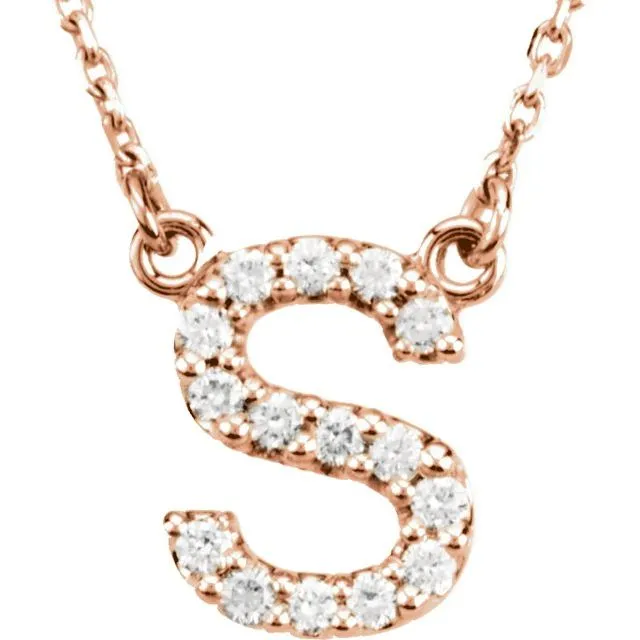 Necklaces TreasureFineJewelers 14K Rose Gold 16 CTW Natural Diamond Initial S 16 Necklace
