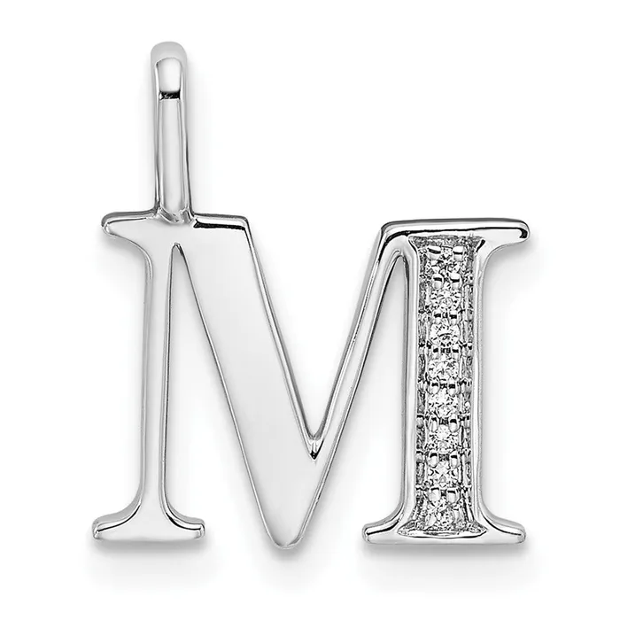 Necklaces TreasureFineJewelers 14K White Gold Diamond Letter M Initial Pendant