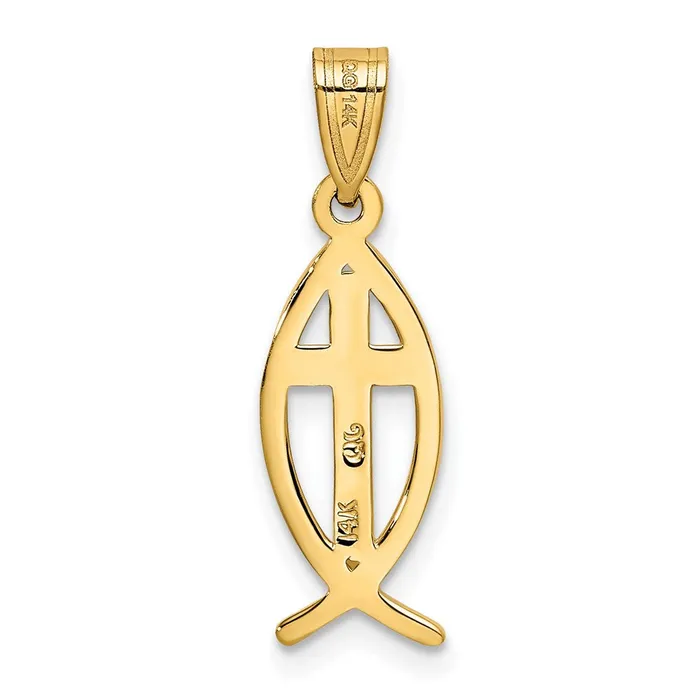 Necklaces TreasureFineJewelers 14k Yellow Gold Ichthus Fish Pendant