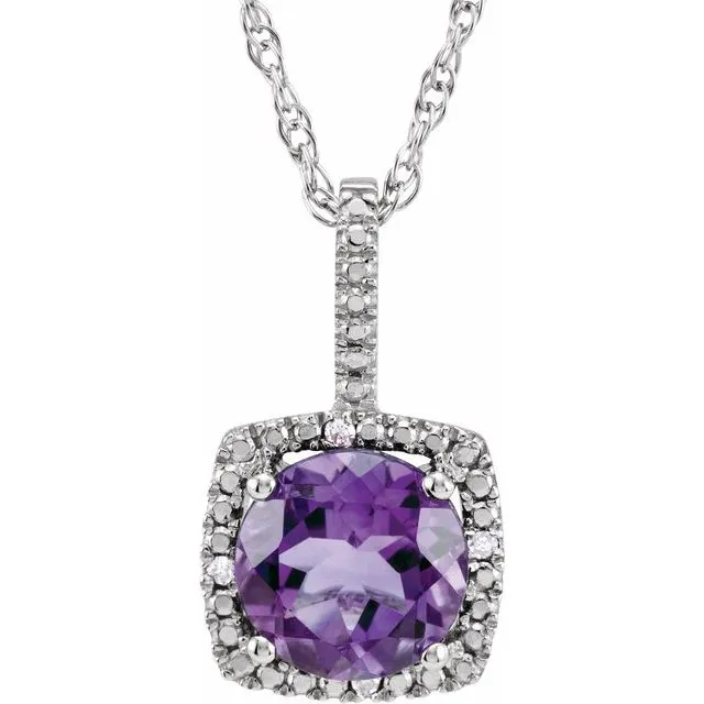 Necklaces TreasureFineJewelers Sterling Silver Natural Amethyst 015 CTW Natural Diamond 18 Necklace