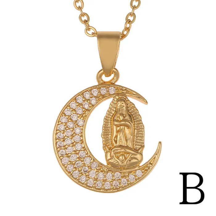 Necklaces Trendolla Jewelry 18K Gold Plated Virgin Mary Religious Sun Moon Virgencita Necklace