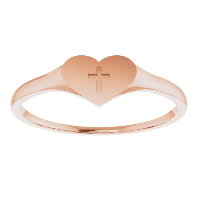 Rings 14K Rose Heart Cross Ring TreasureFineJewelers