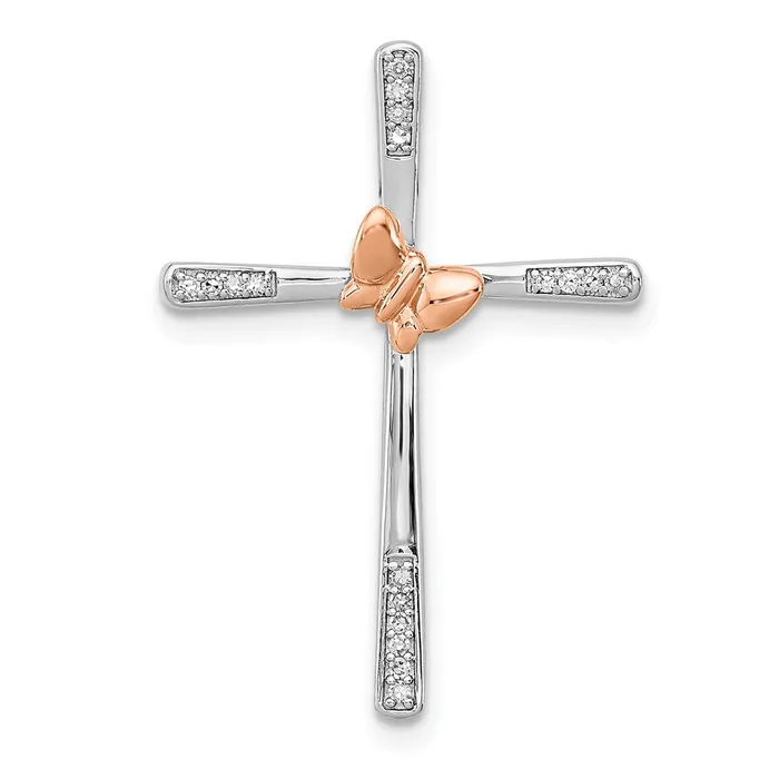 Rings TreasureFineJewelers SS 14k True Twotone Rose Gold Butterfly Diamond Cross Pendant Rings TreasureFineJewelers SS 14k True Twotone Rose Gold Butterfly Diamond Cross Pendant