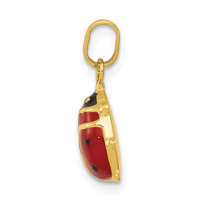 TreasureFineJewelers Charm Necklaces 14k Yellow Gold Red Enameled Ladybug Charm