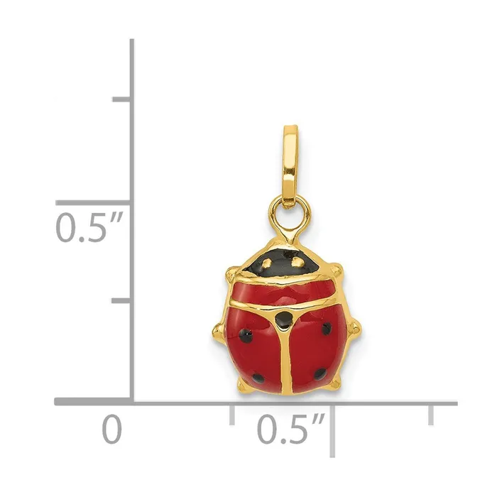 TreasureFineJewelers Charm Necklaces 14k Yellow Gold Red Enameled Ladybug Charm