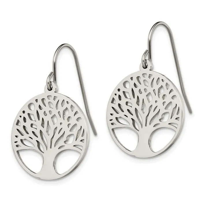 TreasureFineJewelers Earrings Chisel Stainless Steel Polished Tree of Life Cutout Shepherd Hook Earrings