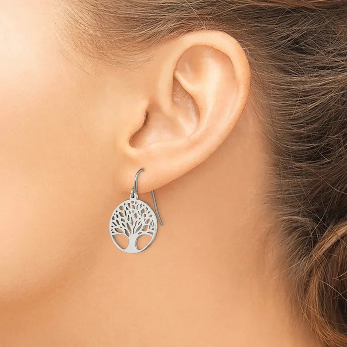 TreasureFineJewelers Earrings Chisel Stainless Steel Polished Tree of Life Cutout Shepherd Hook Earrings
