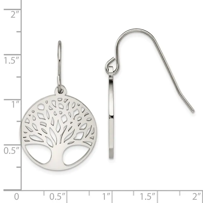TreasureFineJewelers Earrings Chisel Stainless Steel Polished Tree of Life Cutout Shepherd Hook Earrings