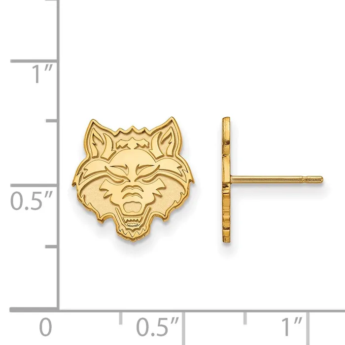 TreasureFineJewelers Earrings Sterling Silver Goldplated Arkansas State University Wolf Small Post Earrings