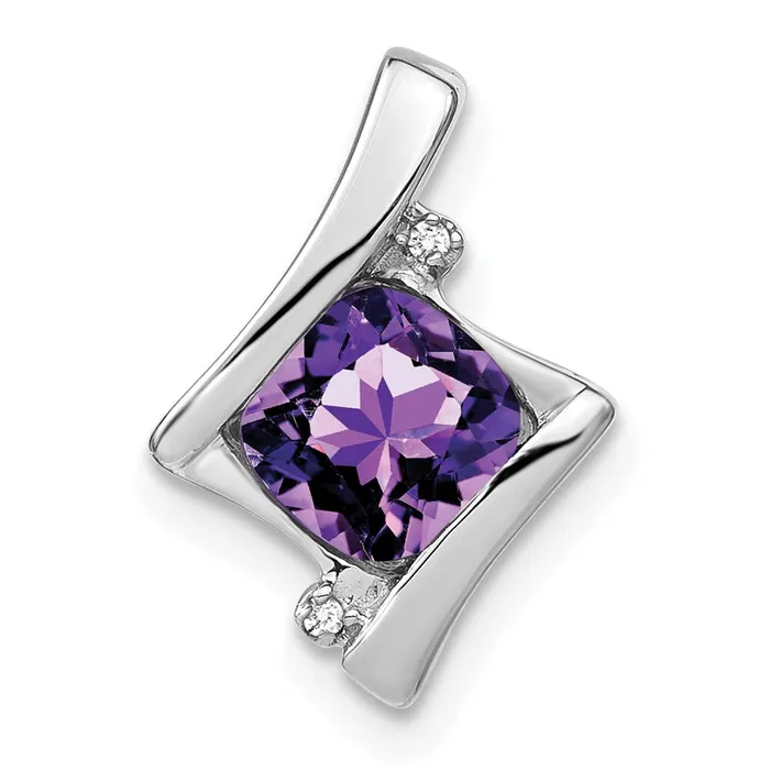 TreasureFineJewelers Necklaces 14k White Gold Amethyst and Diamond Pendant