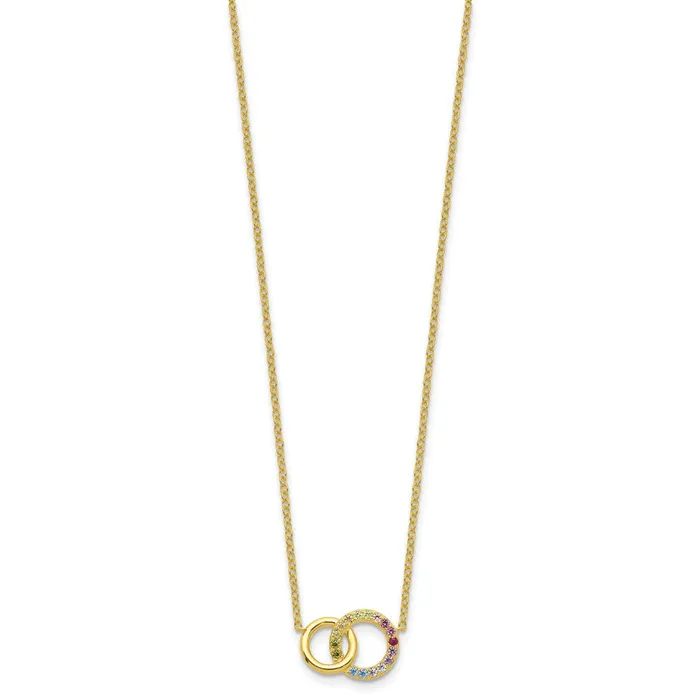 TreasureFineJewelers Necklaces Prizma Sterling Silver Goldtone 14K Flash Goldplated 16 inch Colorful CZ Intertwined Circle Necklace with 2 inch Extender